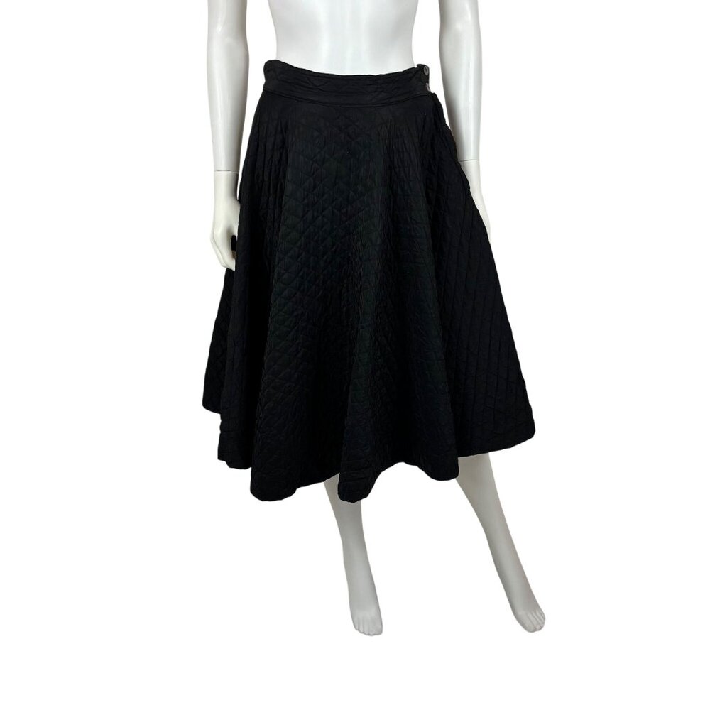 Vintage 50s Quilted Skirt Womens Small Black Circle High Waisted
